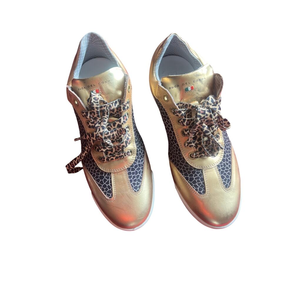 Duca Del Cosma Kubana Golf Shoes Women‎ 8.5 Gold Animal Print Waterproof Comfort